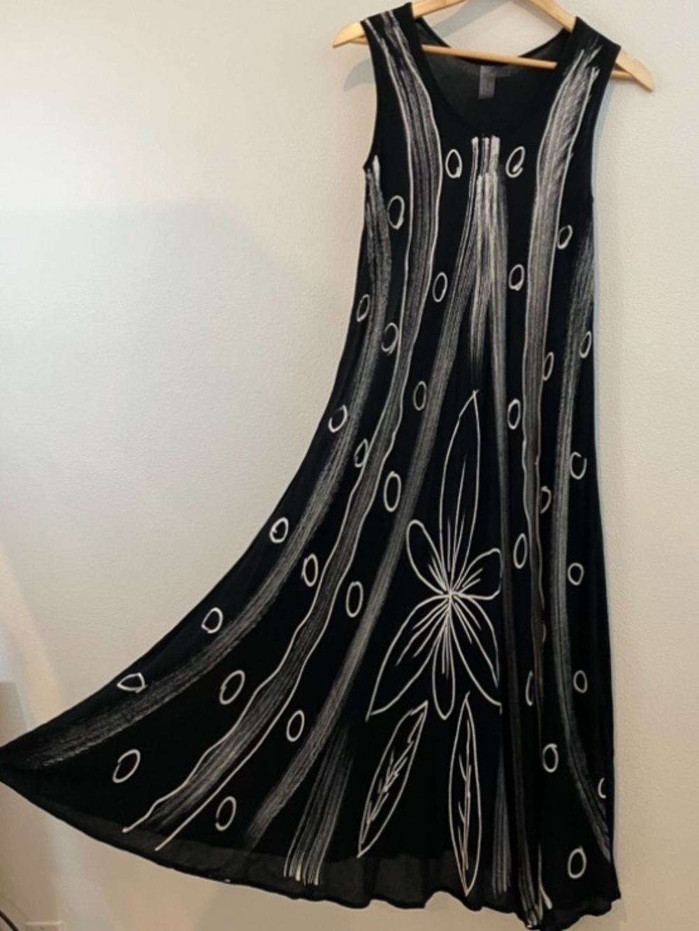 India Boutique | Black Maxi Dress with White Floral & Stripe Print